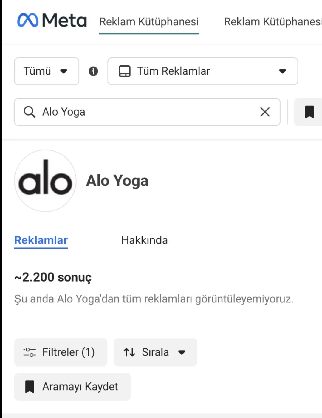 Alo Yoga reklam kütüphanesi
