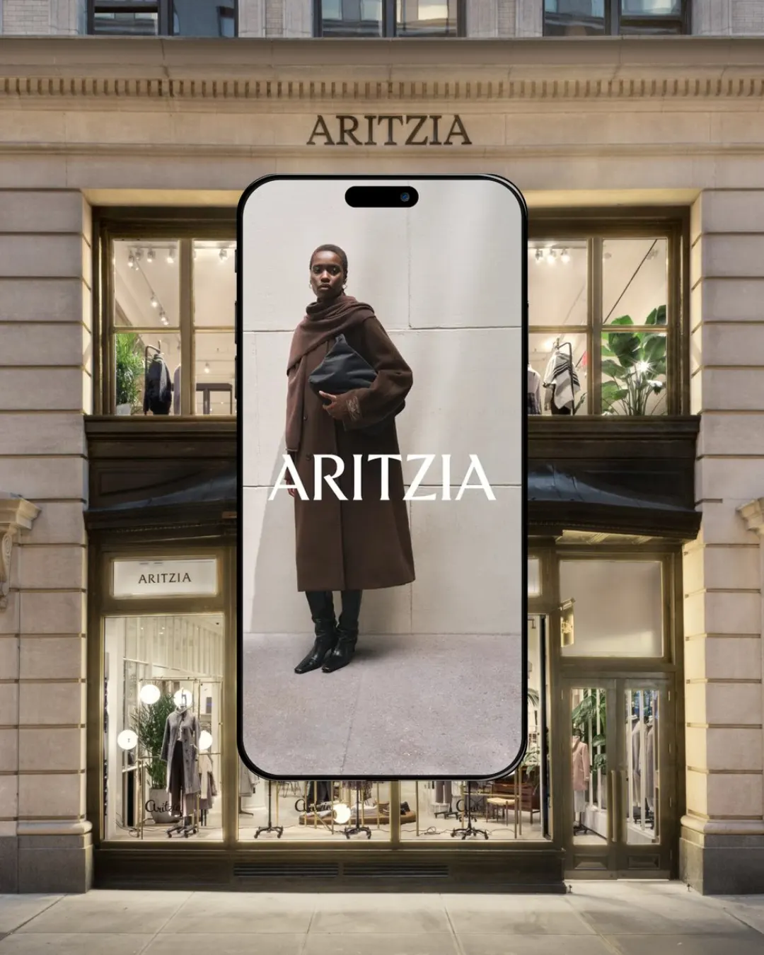 Aritzia mağaza cephesi ya da kampanya görseli (dikey, ~1080x1350)