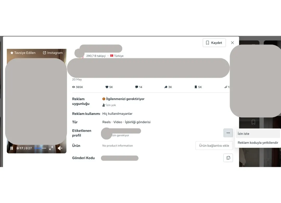 Partnership ad kurulumu / whitelisting ekranı