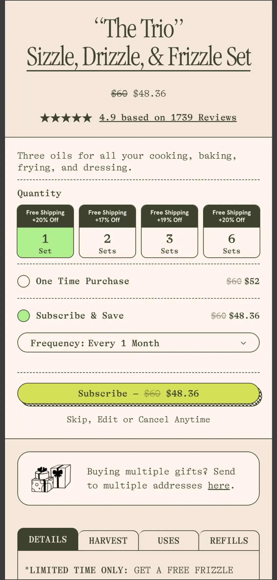 Graza 'Subscribe & Save' seçeneği
