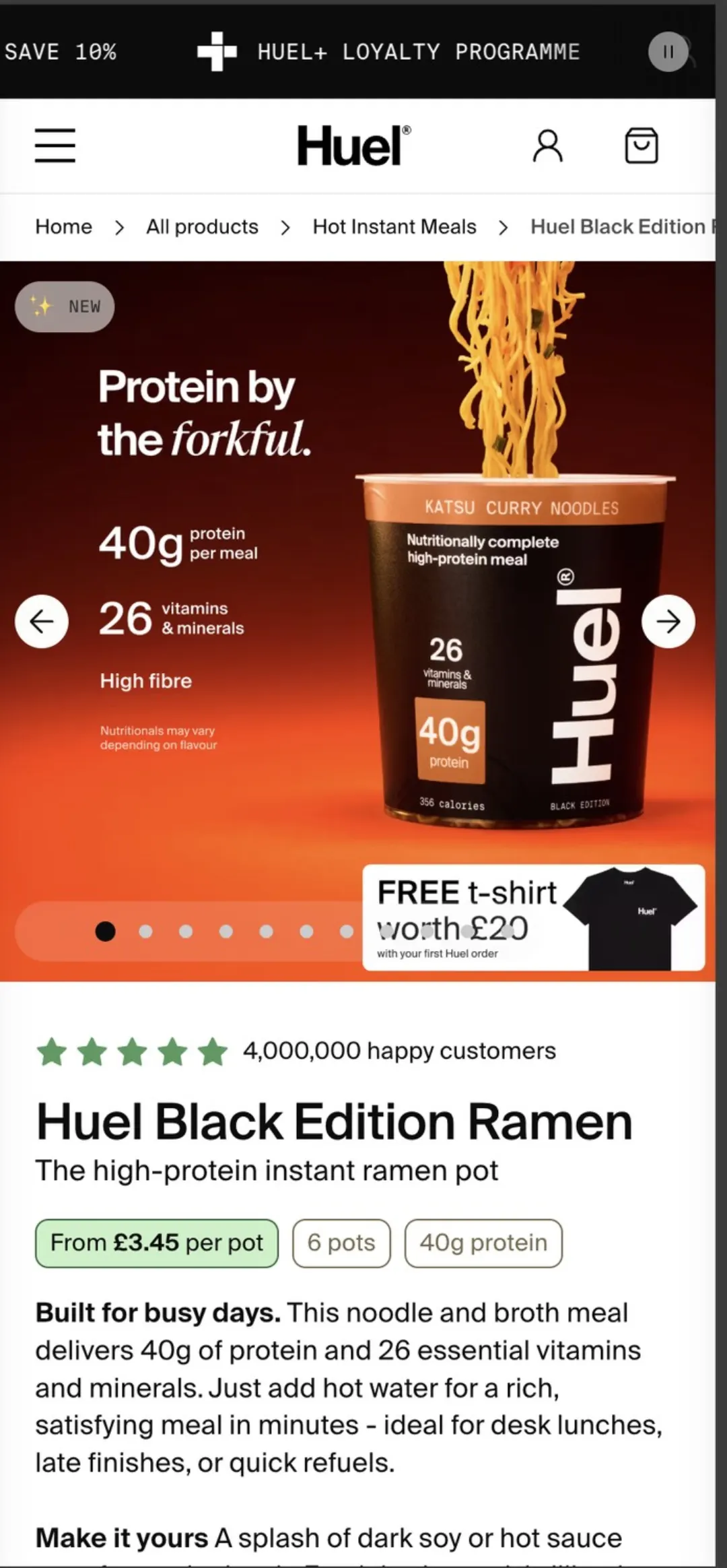 Huel Black Edition ürün sayfası