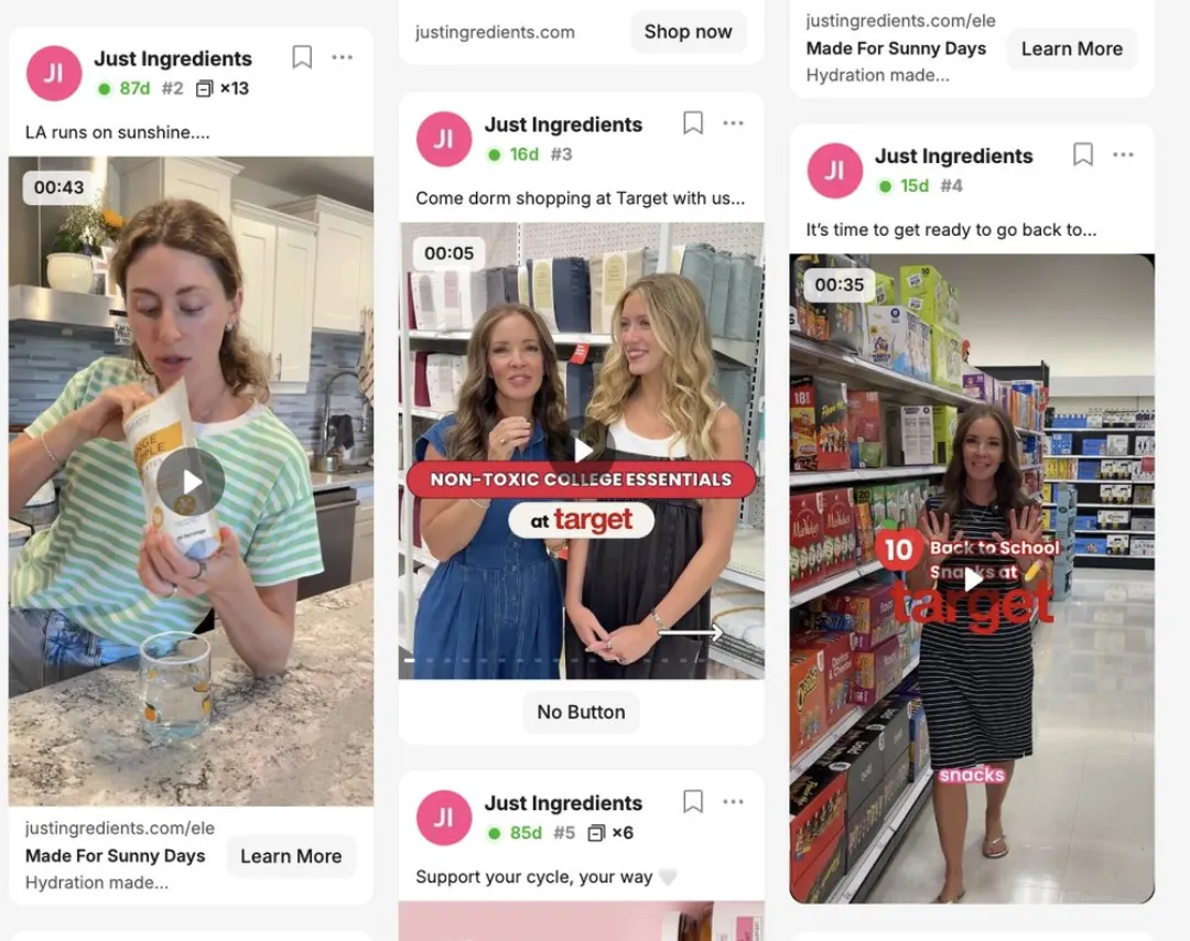 Just Ingredients reklam grid'i: 13 varyasyonlu kurucu videosu ve Target mağazasında çekilmiş içerikler