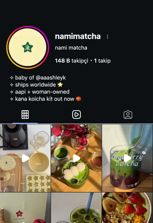 namimatcha Instagram profili: 148 B takipçi, 1 takip, feed tarif videolarıyla dolu