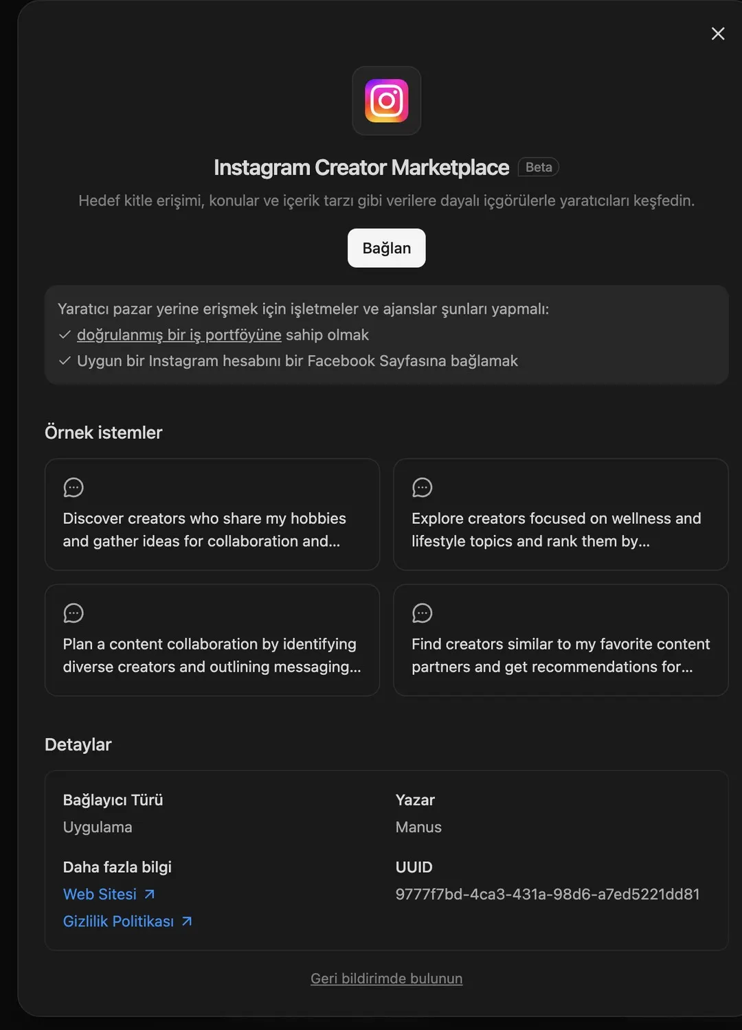 Creator keşif bağlayıcısı