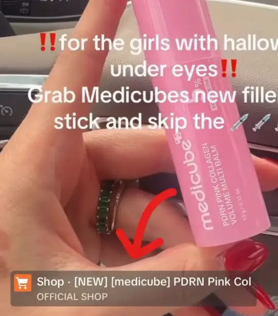 Alışverişli creator videosu: for the girls with hollow under eyes, Grab Medicube's new filler stick, altta ürün etiketi