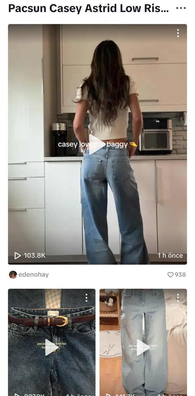 TikTok'ta Pacsun Casey Astrid Low Rise Baggy Jeans arama sayfası: creator'ların jeani giyerek çektiği videolar