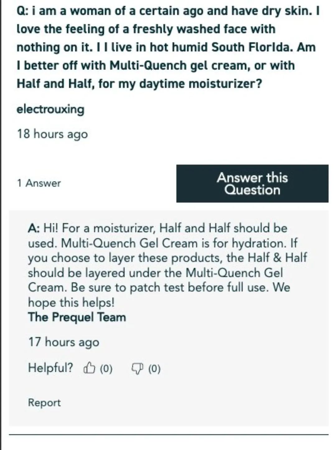 Ürün sayfasındaki müşteri sorusu ve altında “The Prequel Team” imzalı ayrıntılı cevap