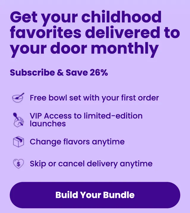 Magic Spoon sitesi: Get your childhood favorites delivered to your door monthly, Subscribe & Save 26%, Build Your Bundle
