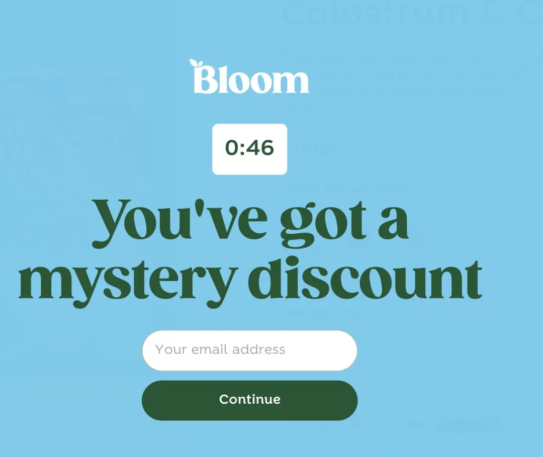 Mystery discount e-posta yakalama pop-up