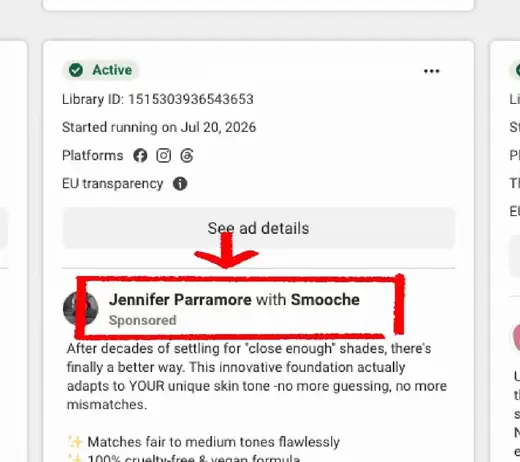 Ad Library kaydı: Jennifer Parramore with Smooche, Sponsored
